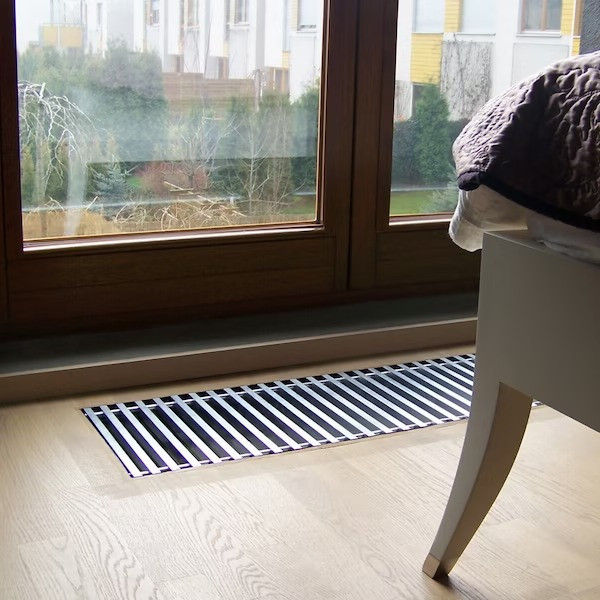 Конвектор внутрипольный с принудительной конвекцией Velar KWHV 250-120-1000/PPA 250-1000/C с решеткой анодированный алюминий