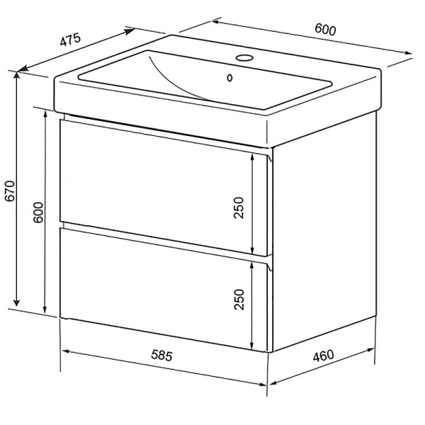 Тумба подвесная Azario с раковиной Мила 60 с раковиной Tempo 60 (CS00091362)