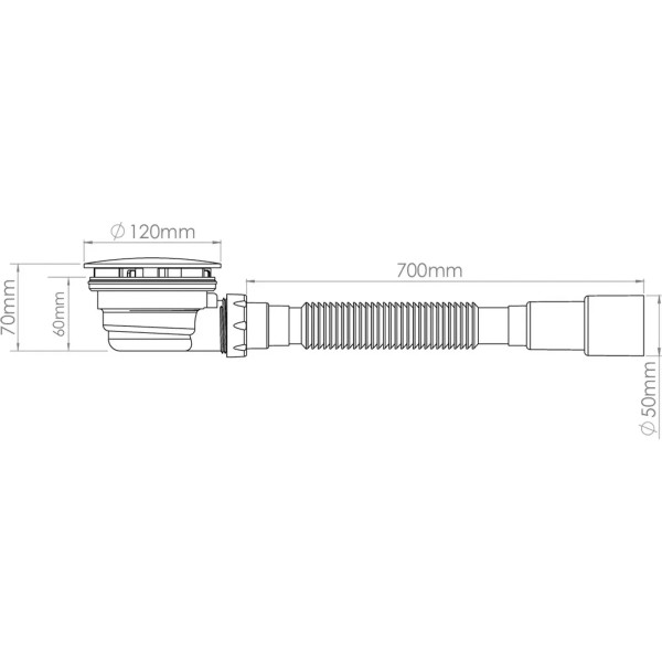 Сифон для душевого поддона Nova 1 1/2"х120 (h=70 мм) с гибкой трубой 1 1/2"х40/50 (с хром. крышкой) (1625) Сифон для душевого поддона Nova 1 1/2"х120 (h=70 мм) с гибкой трубой 1 1/2"х40/50 (с хром. крышкой) (1625)