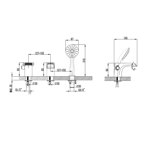 Смеситель на борт ванны Lemark Shift (LM4345C)