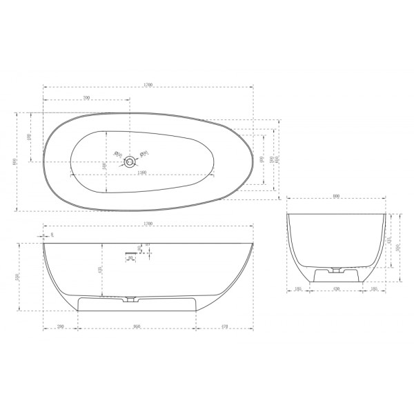 Ванна из искусственного камня Abber Stein 170x80 белая матовая (AS9611-1.7) Ванна из искусственного камня Abber Stein 170x80 белая матовая (AS9611-1.7)