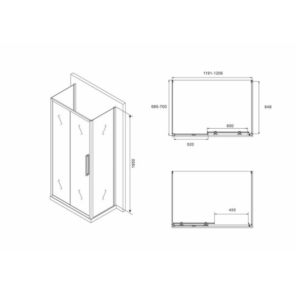 Душевой уголок ABBER Schwarzer Diamant 120*70 стекло прозрачное, профиль черный (AG30120BH-S70B-S70B)