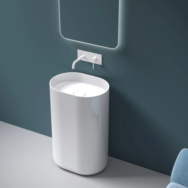 Раковина напольная конгломерат REA Dolce white 52x38,5x85 белая (REA-U4302)