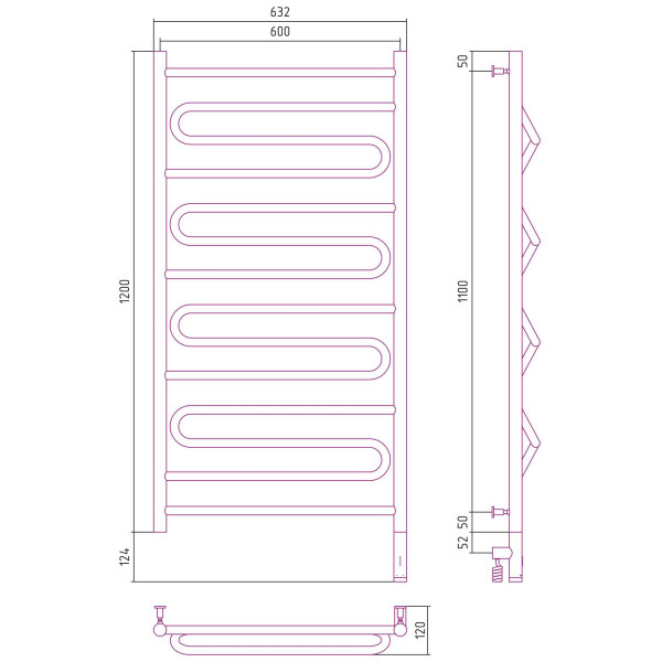 Полотенцесушитель электрический Сунержа Элегия 3.0 1200x600 МЭМ правый, хром (00-5819-1260)