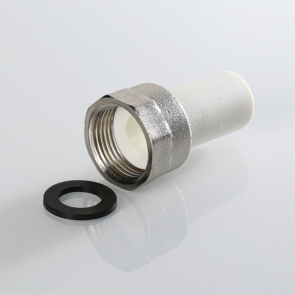 Переход с накидной гайкой PP-R 25*1"В VALTEC (латунь, белый) VTp.722.0.02506