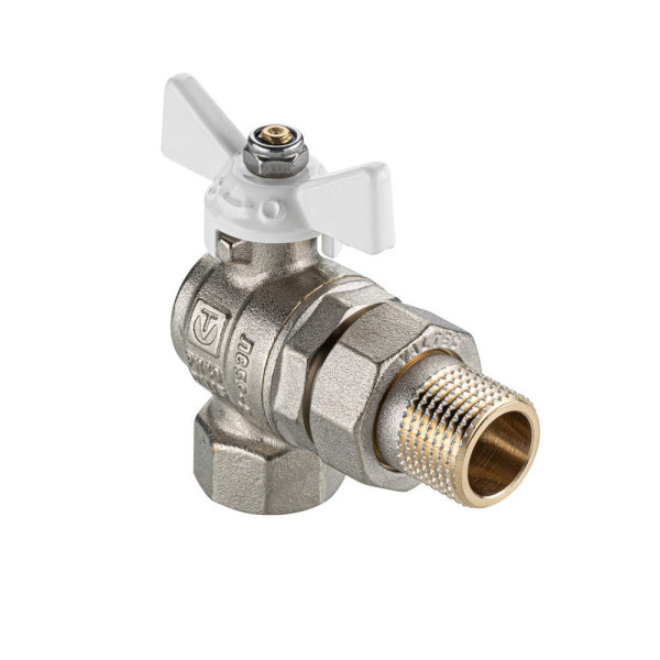 Кран угловой 3/4" шаровый со сгоном Valtec Base-ГОСТ (белая бабочка) VT.228S.NW.05