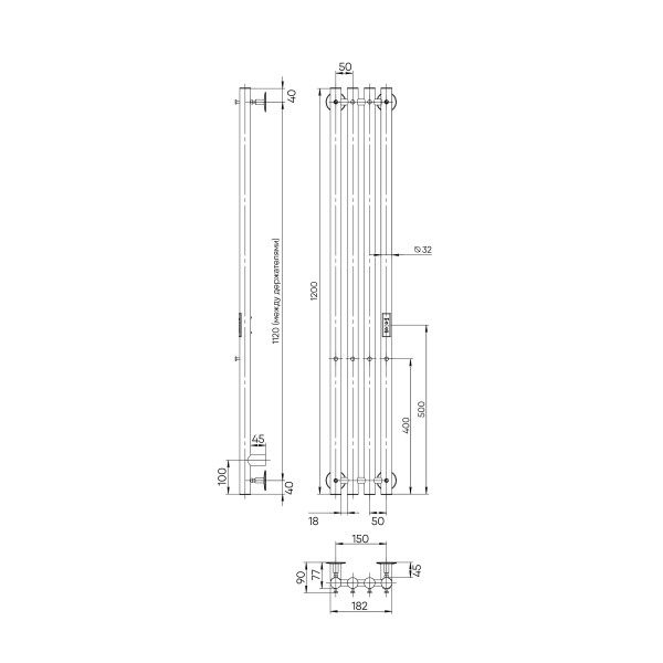 Полотенцесушитель электрический Indigo Style 4 1200x180 унив.подкл.RxL, Graphite Metallic (LSE120-18GFMRt)