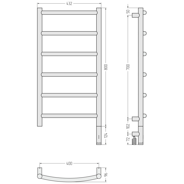 Полотенцесушитель электрический Сунержа Галант 3.1 800x400 провод справа матовый чёрный (31-6001-8040)