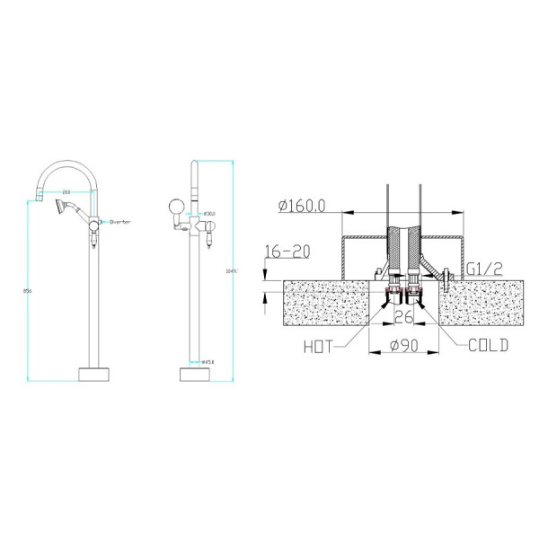 Смеситель напольный Boheme Brilante хром с душевым комплектом (269) Смеситель напольный Boheme Brilante хром с душевым комплектом (269)