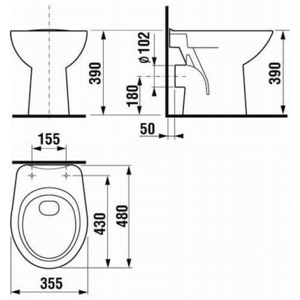 Унитаз напольный Jika Zeta 480х355х390 горизонтальный выпуск (8.2239.6.000.000.1)