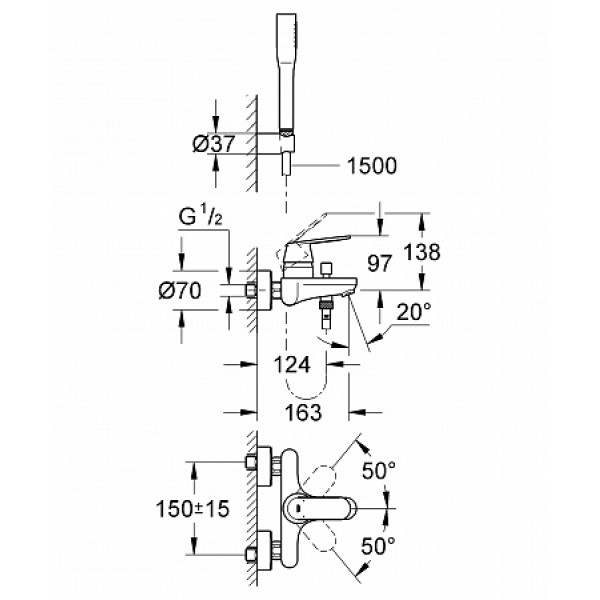 Смеситель для ванны и душа Grohe Eurosmart Cosmopolitan (32832000)