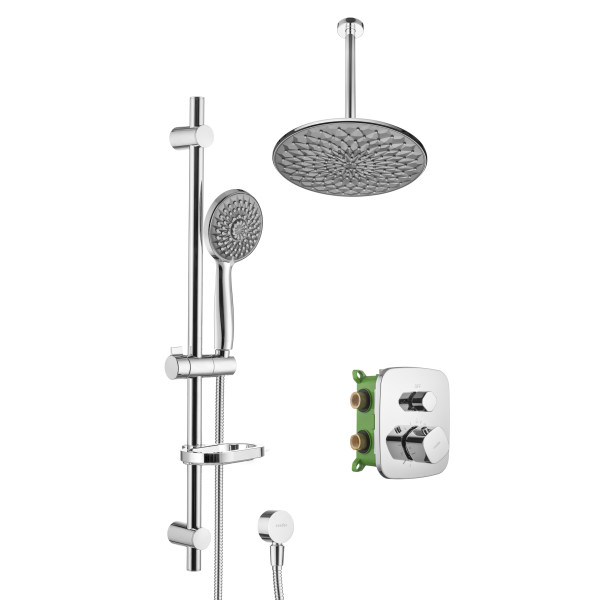 Смеситель для душа встраиваемый термостатический Swedbe Platta (с монтажным боксом) и верхним душем хром, серый (5557G1)