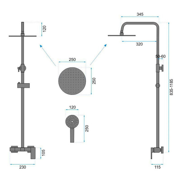 Душевая система с изливом REA Roger Gold (REA-P0692) Душевая система с изливом REA Roger Gold (REA-P0692)