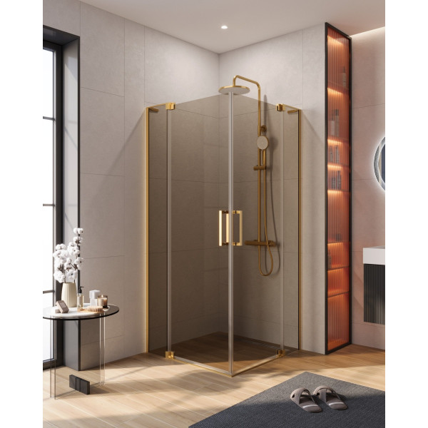 Душевой уголок Cezares Slider 80x80x195 стекло бронза, профиль брашированное золото (SLIDER-A-2-80/90-BR-BORO)