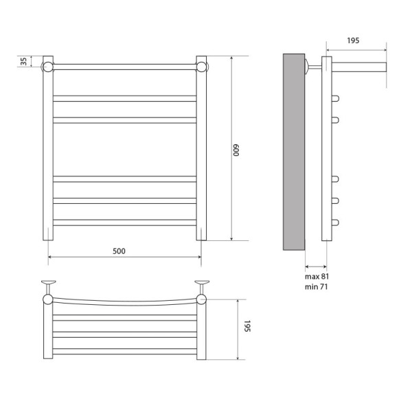 Полотенцесушитель водяной Melodia Shelf Eco 500x600 П5 2x3 хром, нижнее подключение, с полочкой Полотенцесушитель водяной Melodia Shelf Eco 500x600 П5 2x3 хром, нижнее подключение, с полочкой