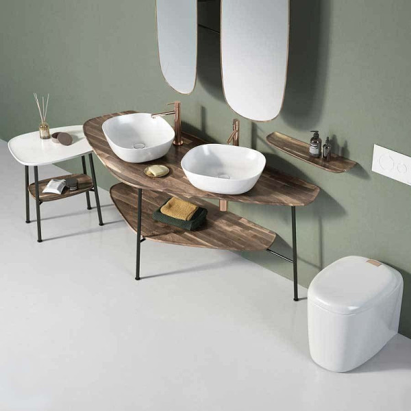 Cтолешница Vitra Plural 160 см под 2 раковины, массив, темный дуб (64043)