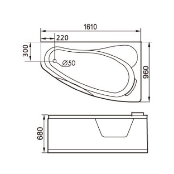 Ванна гидромассажная и аэромассажная Gemy G9046 K L 1610х960х680 L