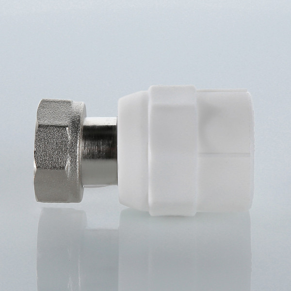 Переход с накидной гайкой и латунной вставкой PP-R 20*1/2"В VALTEC (латунь, белый) VTp.708.0.02004