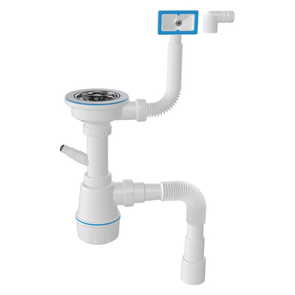 Сифон 40 мм. трубный Nova 3 1/2"х114 мм с 1-им отв., прямоуг. и кругл. переливом (с гофрой 1 1/2"х40/50) (1147)