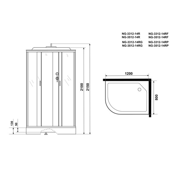 Душевая кабина с гидромассажем Classic 80x120 стекло тонированное, профиль хром матовый (NG-3512-14RF)