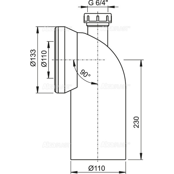 Отвод для унитаза Alcaplast 110*90 с присоединением DN40 белое (A90-90P40)