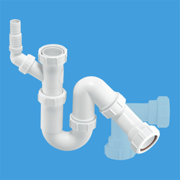 Сифон для раковины McAlpine 40 мм трубный для донного клапана с отводом для подключения бытовой техники (MRSK7)