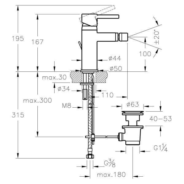 Смеситель для биде Vitra Minimax S с донным клапаном (A41988EXP)