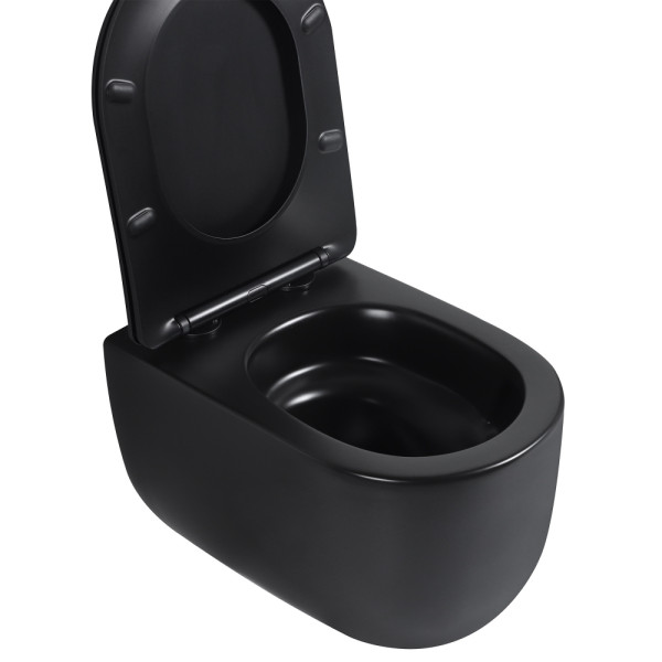 Унитаз подвесной Abber Bequem безободковый, смыв торнадо черный матовый (AC1104TMB)