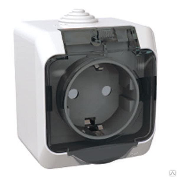 Розетка наружная с заземлением со шторками "Этюд" (IP44, белая) Розетка наружная с заземлением со шторками "Этюд" (IP44, белая)