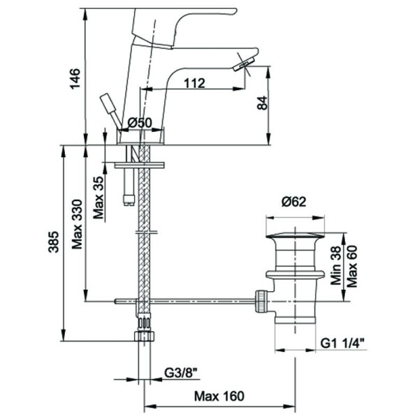 Смеситель для раковины E.C.A Niobe с донным клапаном (102188056EX) Смеситель для раковины E.C.A Niobe с донным клапаном (102188056EX)