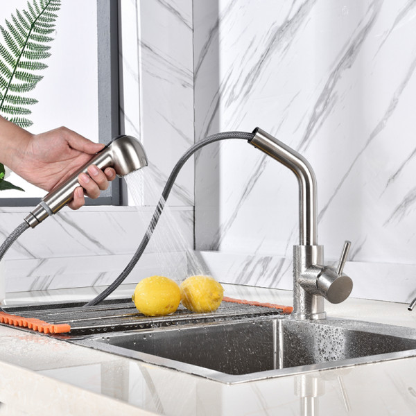 Смеситель для кухни Fashun с выдвижным изливом сатин (A56009)