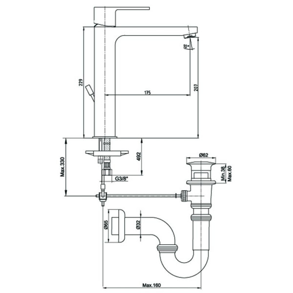 Смеситель для раковины E.C.A Nita с донным клапаном (102188048EX) Смеситель для раковины E.C.A Nita с донным клапаном (102188048EX)