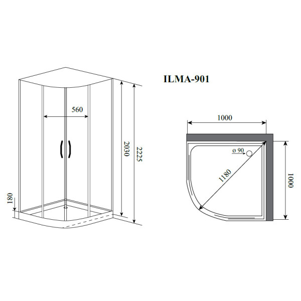 Душевая кабина Timo Ilma 901 100x100x223 стекло прозрачное, профиль хром (ILMA-901)