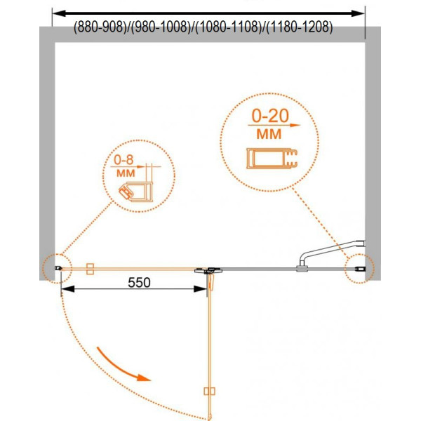 Душевая перегородка Cezares Bergamo 90x195 стекло прозрачное, профиль хром (BERGAMO-W-B-12-90-C-Cr-L)