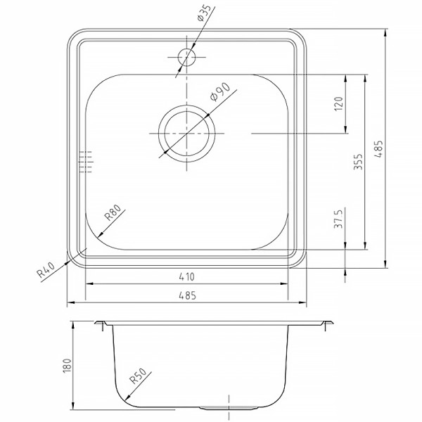 Мойка для кухни врезная Iddis Strit S 48,5x48,5 Strit S с сифоном нержавеющая сталь полированная (STR48P0i77S)