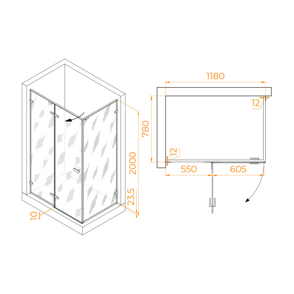 Душевой уголок RGW Stilvoll 120x80 стекло прозрачное, профиль черный (353204028-14)