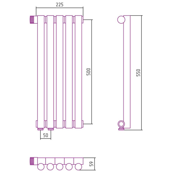 Дизайн-радиатор Сунержа Эстет-1 EU50 левый 500*225 5 секций хром (00-0310-5005)