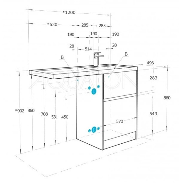 Тумба под раковину Aquaton Лондри 60 Дуб рустикальный (рак.1A72243KLH010, 1A72843KLH01L заказывается ОТДЕЛЬНО!) (1A2669K1LHDR0)