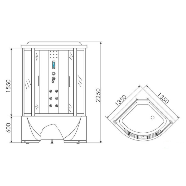 Кабина гидромассажная Erlit 135х135 стекло тонированное, профиль хром (ER 4335T-C2)