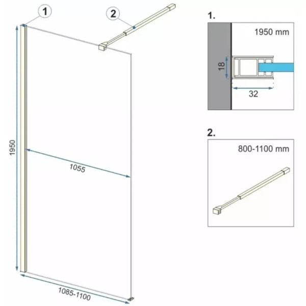 Душевое ограждение Rea Aero 110x195 стекло прозрачное, профиль золото (REA-K8441) Душевое ограждение Rea Aero 110x195 стекло прозрачное, профиль золото (REA-K8441)
