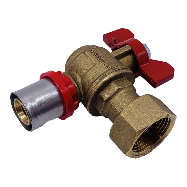 Кран шаровый угловой с накидной гайкой Tiemme 20x3/4"В пресс (латунь) (1680019) Кран шаровый угловой с накидной гайкой Tiemme 20x3/4"В пресс (латунь) (1680019)