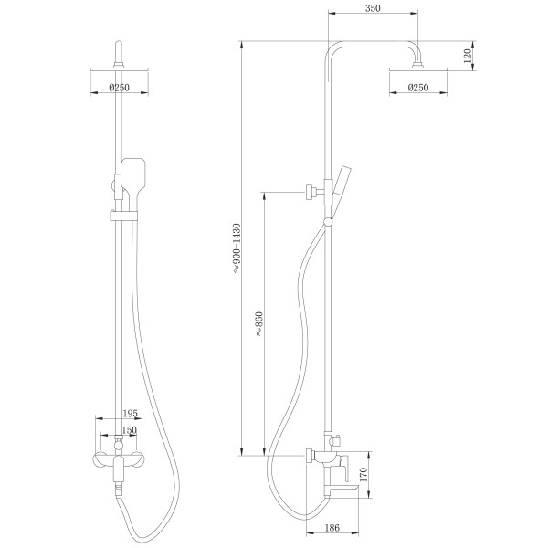 Душевая система Abber Weiss Insel с изливом черный матовый (AF8016NB)