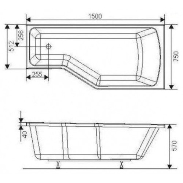 Ванна акриловая 1Marka Convey 150x75 правосторонняя белая (01кон1575п)