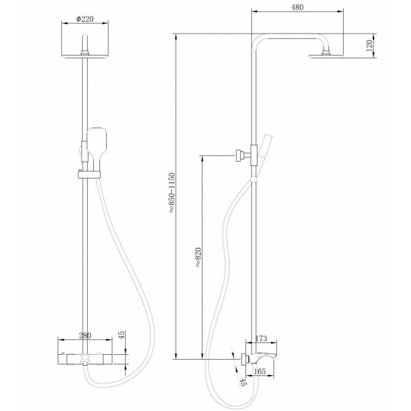 Душевые системы Abber Thermostat с термостатом и изливом, хром (AF8516)