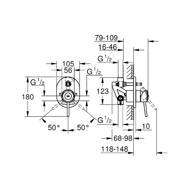 Смеситель для ванны и душа Grohe BauClassic внешняя и внутренняя части хром (29047000)