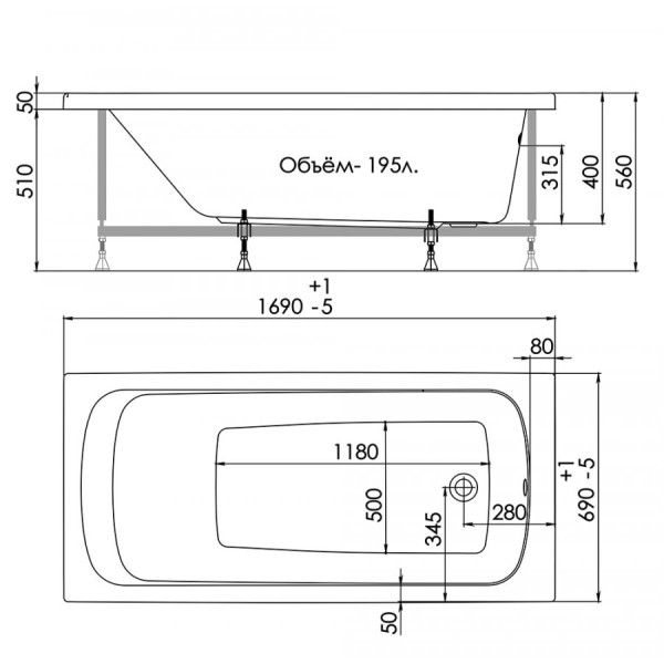 Ванна акриловая 1ACReal Gamma 170х69 белая (BBA-GA177X0-00U)