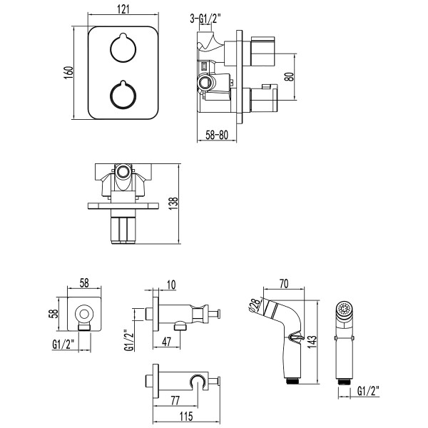 Смеситель с гигиеническим душем Lemark Bronx встраиваемый черный (LM3740BL) Смеситель с гигиеническим душем Lemark Bronx встраиваемый черный (LM3740BL)