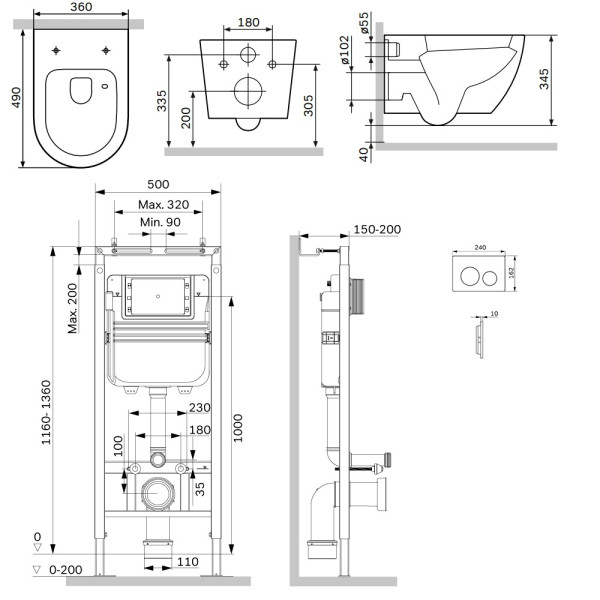 Комплект инсталляция с унитазом AM.PM MasterFit с клав L черная матовая с подвесным унитазом Like AquaSpin 2.0 (IS130138.801901)