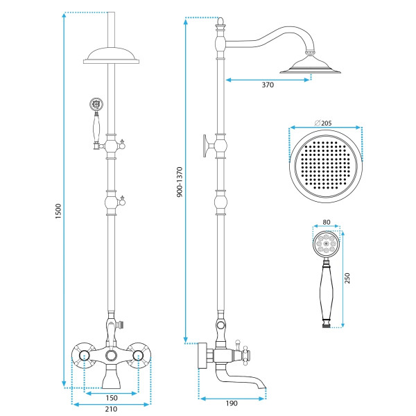 Душевая система с изливом Rea Bergamo Antique bronze (REA-P5002)