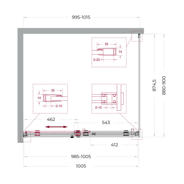 Душевой уголок BelBagno Soft Close-2 100x90x200 стекло прозрачное, профиль оружейная сталь матовая (SOFT_CLOSE-2-AH-1-100/90-C-GM)